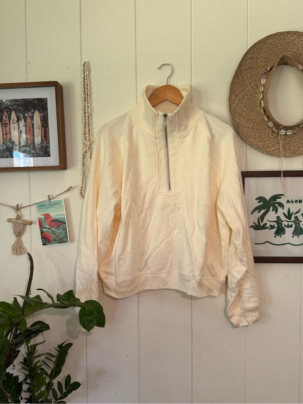 Cream Half-Zip Pullover Sweatshirt